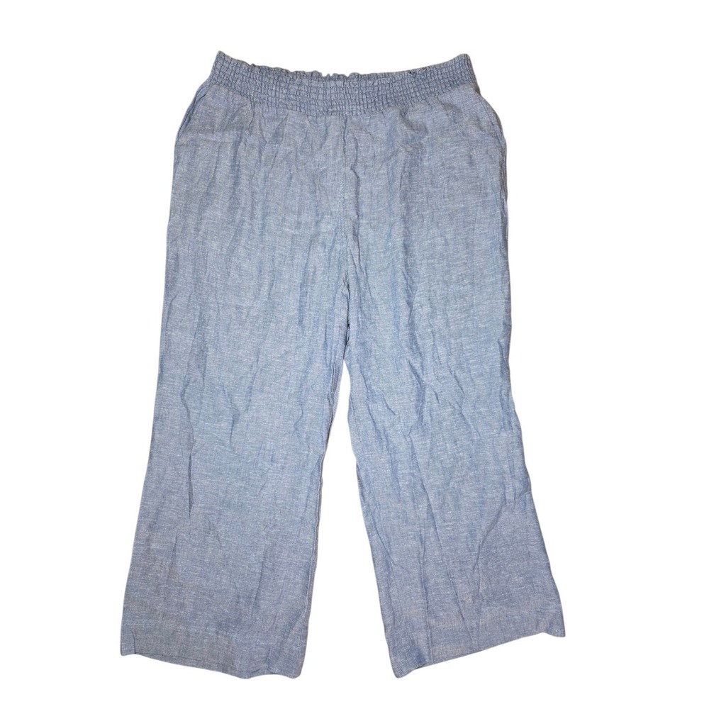 Land N Sea Linen Blend Wide Leg High Rise Light Blue Casual Pull-On Pants 2X NWT